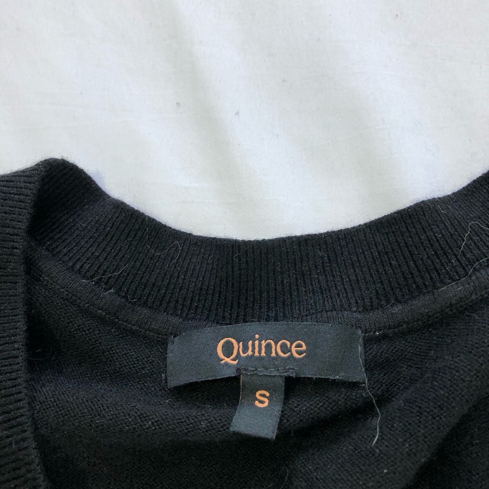 Quince lightweight cotton cashmere women v neck sweater S black basic minimalist - Picture 5 of 11